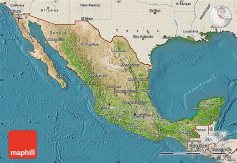 Satellite Map Of Mexico Shaded Relief Outside Satellite Sea