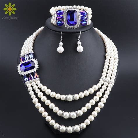 fashion imitation pearl dubai necklace earrings braceletset african beads costume acessories