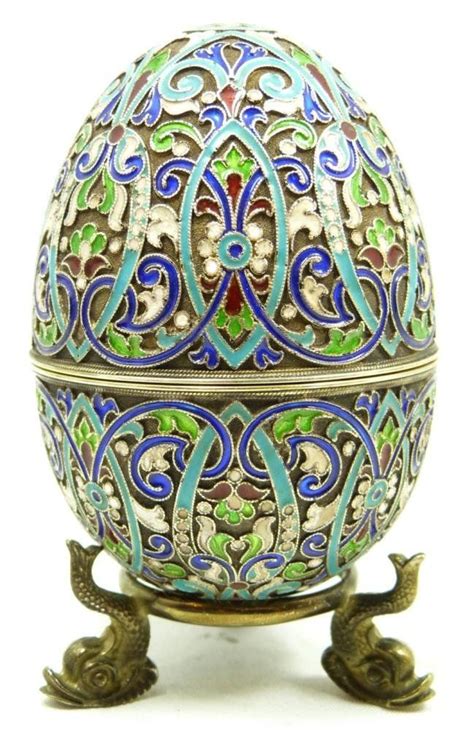 Russian Silver Enameled Egg Box Decorated Throughout With Vivid
