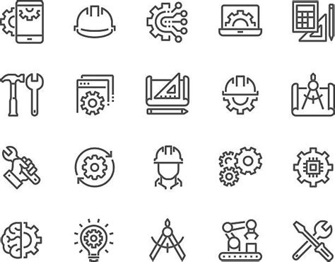 Simple Set Of Engineering Related Vector Line Icons Contains Such