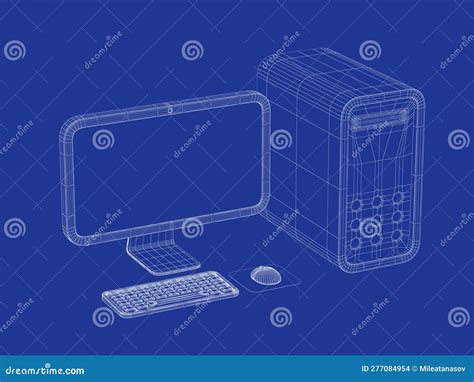 3d Model Of Simple Computer With Monitor Keyboard And Mouse Stock