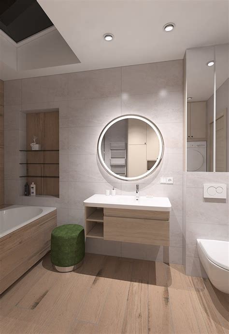 Spacious bathroom with wood imitation tile 3D model