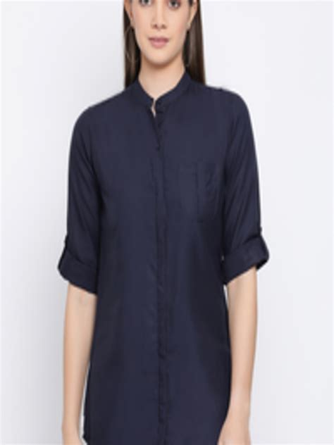 Buy Crimsoune Club Women Navy Blue Slim Fit Solid Casual Shirt Shirts