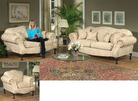 Cream Fabric Traditional Sofa And Loveseat Set Woptional Chair