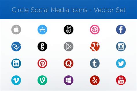 Circle Social Media Icons Vector Set Icons ~ Creative Market