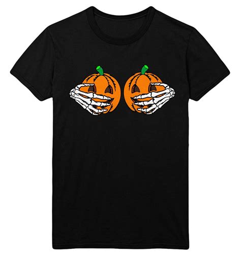 Pumpkin Boobs With Skeleton Hands T Shirt Halloween Top Womens Etsy
