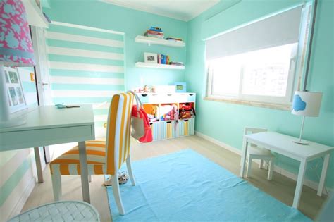 There is something about deep and dark colors that make you feel safe. Aqua Girls Bedroom - Contemporary - girl's room - Ana Antunes