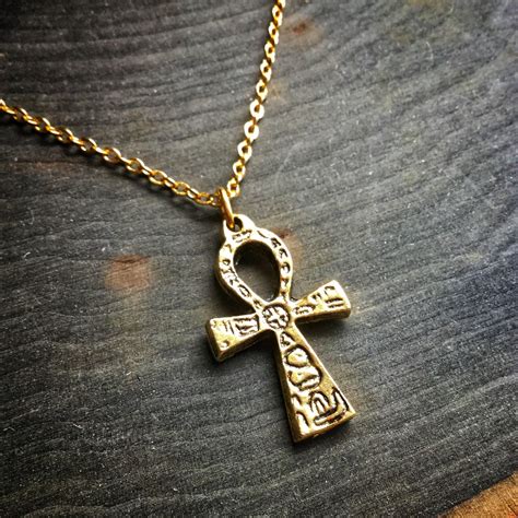 Gold Ankh Necklace Egyptian Symbol On Long Or Short Chain Etsy