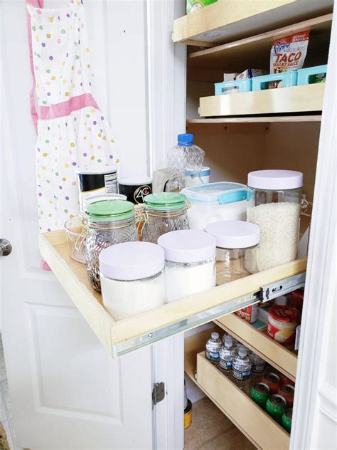 Replace the boxes which do not match the storage containers and place fitting similar elements in containers or baskets to quickly tame the. Small Pantry Organization Pull-Out Shelves | Small pantry ...