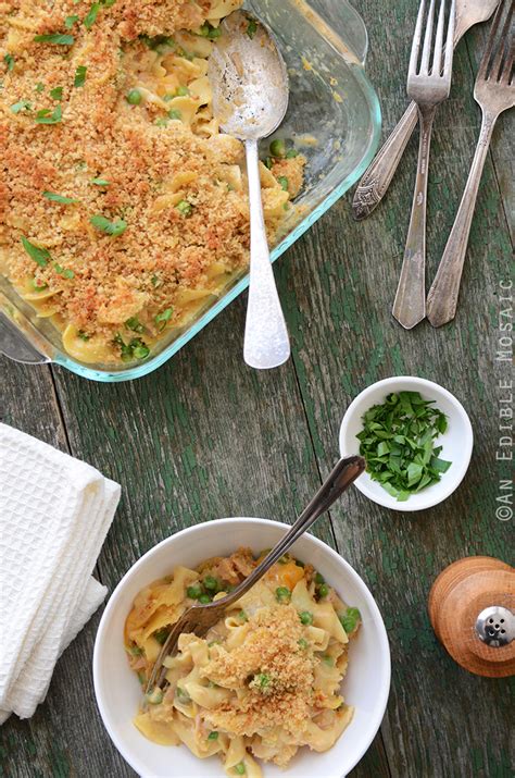 Experiment with different cheeses and soups to develop your own family recipe! Old Bay-Spiced Cheesy Tuna Noodle Casserole with Buttered Toast Topping