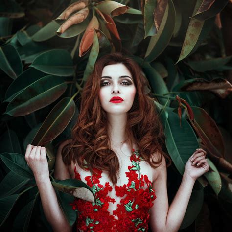 wallpaper women red lipstick portrait plants redhead long hair nipples 1920x1920