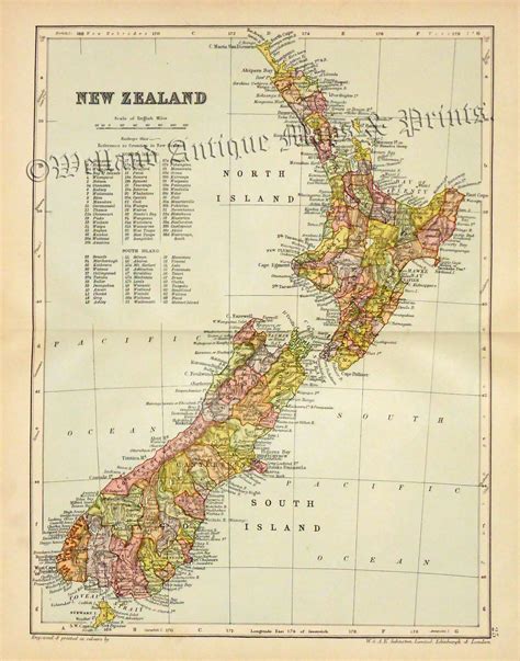 New Zealand By W And A K Johnston C1884 Welland Antique Maps