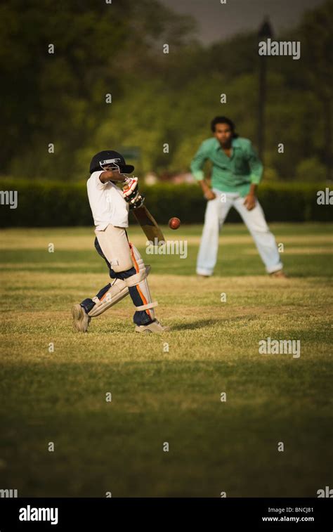 Boys Playing Cricket In A Playground New Delhi India Stock Photo Alamy