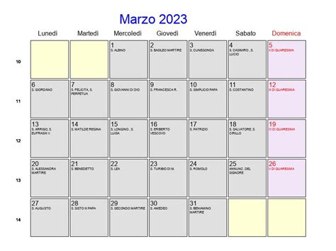 Calendario Marzo 2023 Con Festività E Fasi Lunari Quaresima