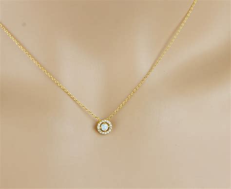 Simple Dainty Opal Necklace In Gold Gemstone Necklace Etsy