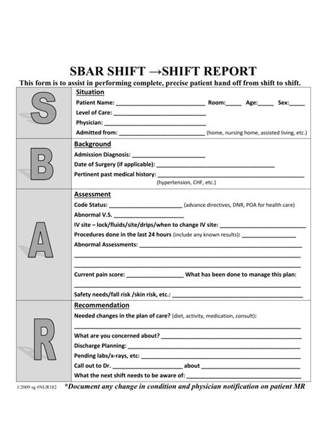 Change Of Shift Report Template