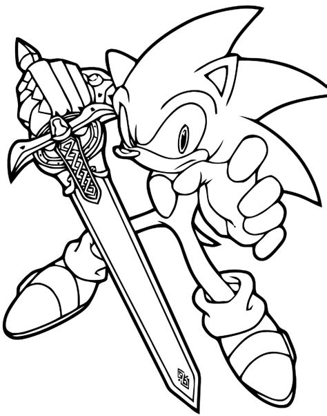 Cool Sonic Holding Sword Coloring Page Download Print Or Color