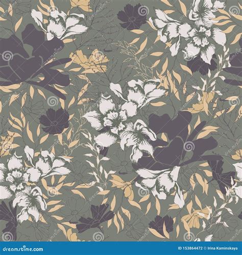 Floral Texture For Fabric Seamless Ornament Of Flowers And Leaves On A