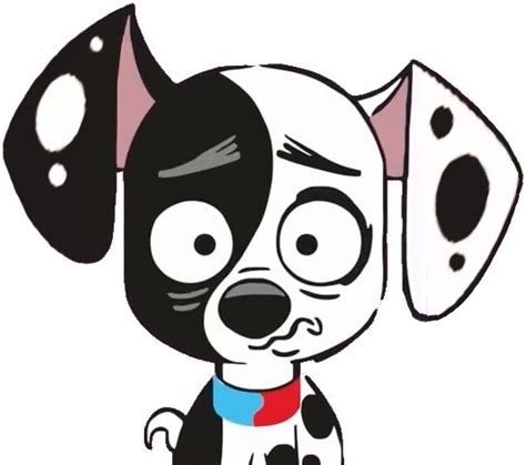 A Black And White Cartoon Dog With Spots On Its Face Wearing A Bandana