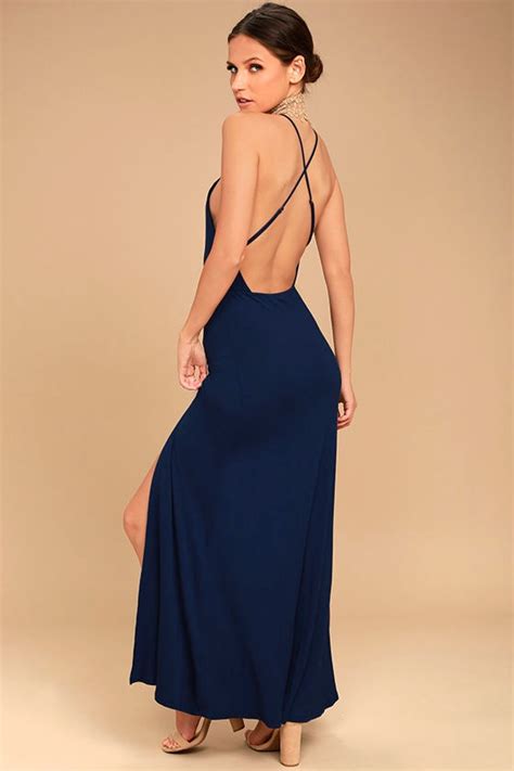 Sexy Navy Blue Dress Backless Maxi Maxi Dress Sundress 4500 Lulus