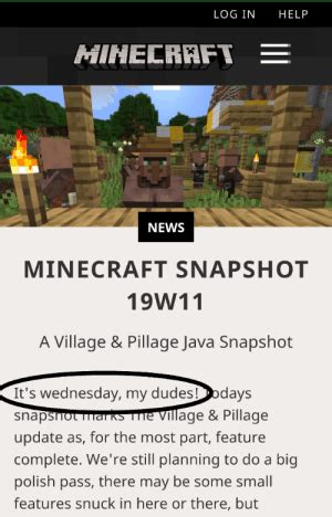 Log In Help Minecraft E News Minecraft Snapshot W A Village Pillage Java Snapshot It S