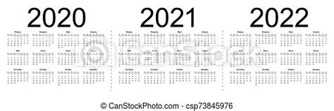 Calendar Grid For 2020 2021 And 2022 Years Simple Horizontal Template