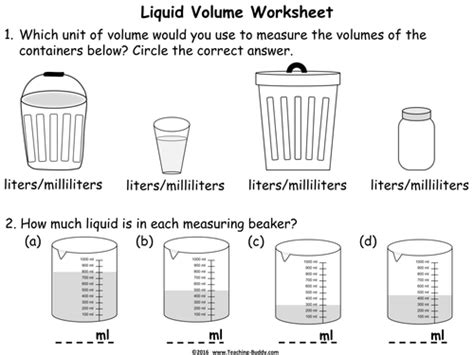 Measuring Liquid Volume Using Standard Units Powerpoint And Worksheets
