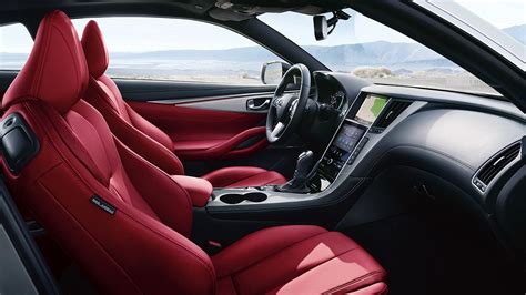 The epa rates the q50 red sport 400 at 20 miles per gallon in the city and 26 mpg highway, which is pretty good considering the level of performance in addition, it sports an attractive interior that's also a quiet and comfortable place to be. 2017 INFINITI Q60 Interior | Red Leather Sport Seat ...