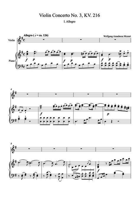 Partitions Musicales Opéra Et Classique Violin Concerto No Kv216 3 In G Major Stargas Ie