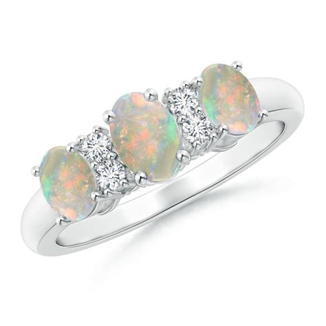 Oval Three Stone Opal Engagement Ring With Diamonds Angara Australia