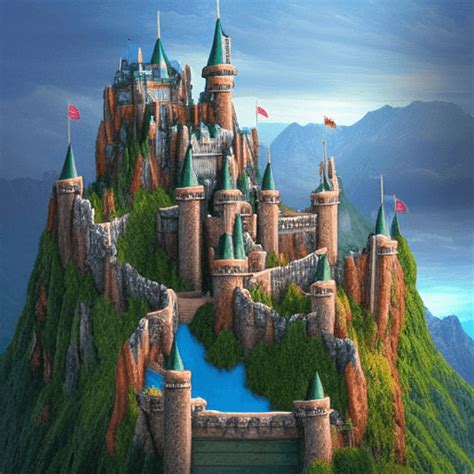 Mountain Landscape Fantasy Castle Graphic · Creative Fabrica
