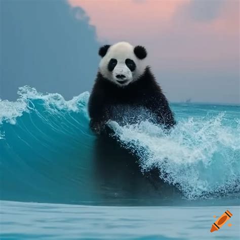 A Panda Surfing A Wave