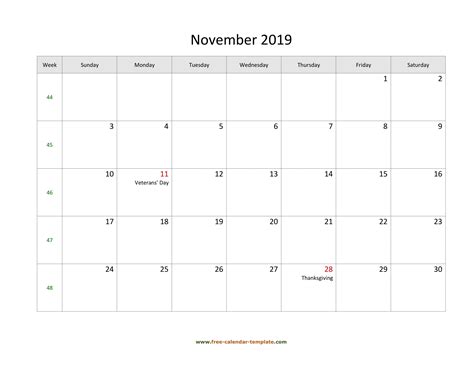 Blank Horizontal November Calendar Best Calendar Example