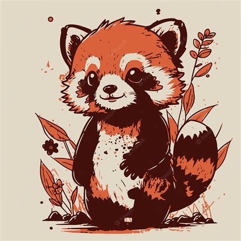 Premium Vector A Drawing Of A Red Panda With A Brown And Black Face