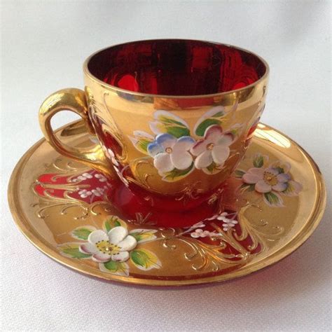Vintage Made In Italy Venetian Ruby Red Cup Saucer Set Hand Etsy Red Cups Cup And Saucer Cup