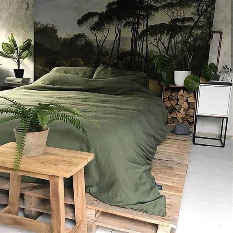 Stunning Urban Jungle Bedroom With A Forest Mural Wallpaper Background