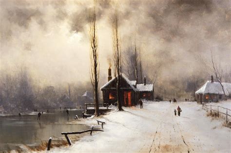 Nils H Christiansen 19th Century Winter Landscape Oil Painting Of