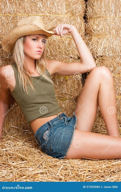 Beautiful Country Cowgirl In Hay Stock Photo Image Of Cute Pretty