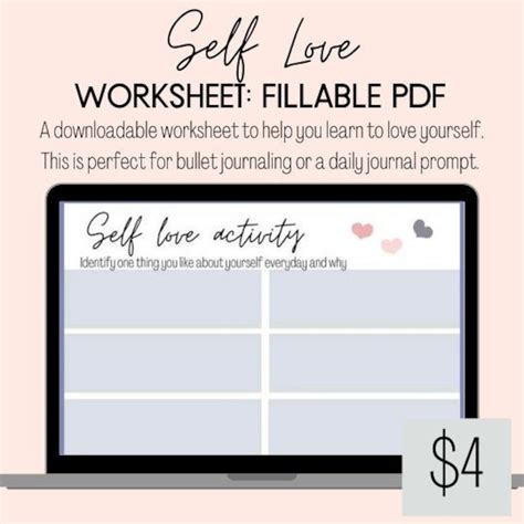 Self Love Worksheet Printable And Fillable Etsy