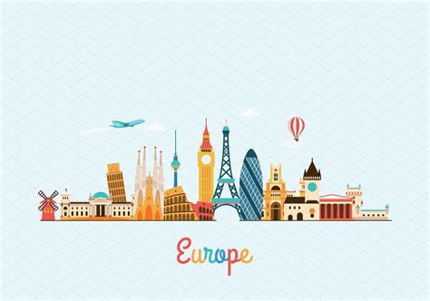 Europe Skyline In 2020 Europe Europe Map Vector Illustration