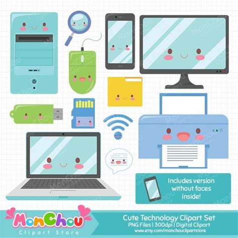 Kawaii Technology Clipart Cute Tech Clipart Set Instant Download