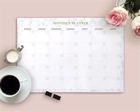 Marble Planner Marble Gold Planner Monthly Planner Planificador