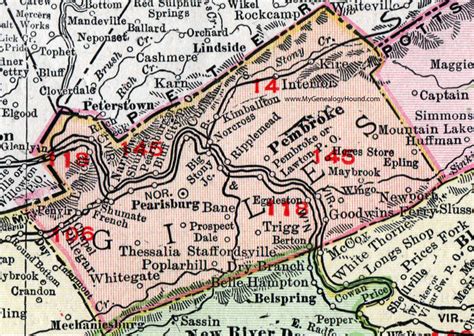 Giles County Virginia Map 1911 Rand Mcnally Pearisburg Pembroke