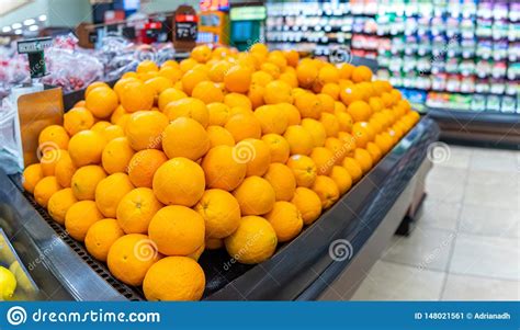 Oranges For Sale In A Supermarket Aisle Stock Image Image Of Heap