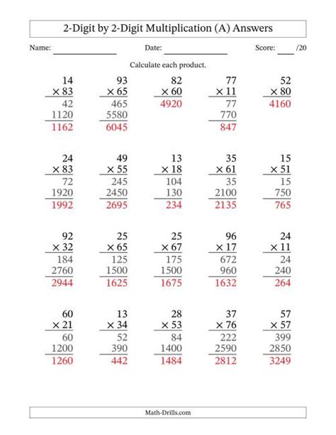 Multiplication By 2 Digit Numbers Worksheets Free Printable Worksheet