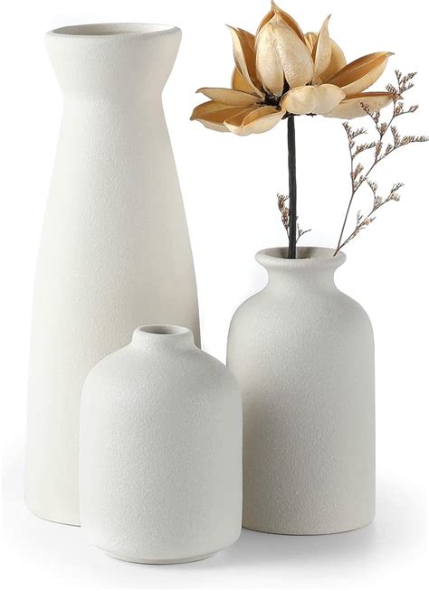 White Ceramic Vase Set 3 Small Flower Vases For Decormodern Boho