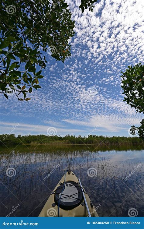 Kayaking Under Beautiful Summer Cloudscape Reflected On Nine Mile Pond
