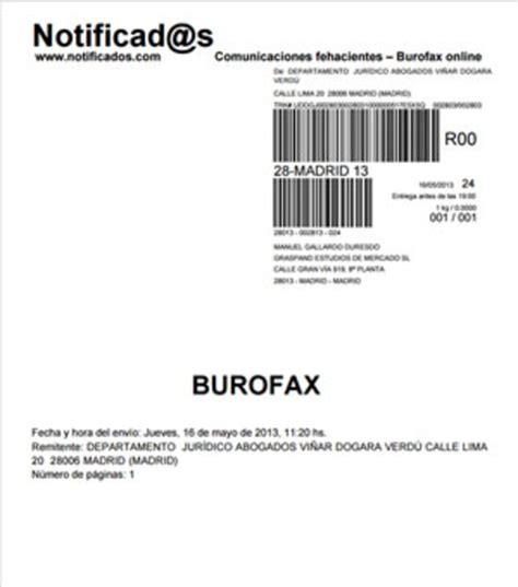 Modelo Burofax Envío Urgente De Documentos 2023