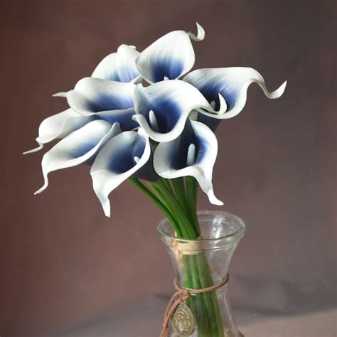 Navy Blue Picasso Calla Lilies Real Touch Flowers Diy Wedding Etsy