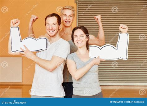 Successful Friends Showing Muscles Stock Photo Image Of Sporty